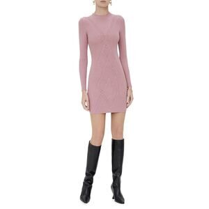Alexis Macie Dress Womens XS Mini Ribbed Knit Rose Pink Bodycon Sheath Stretch